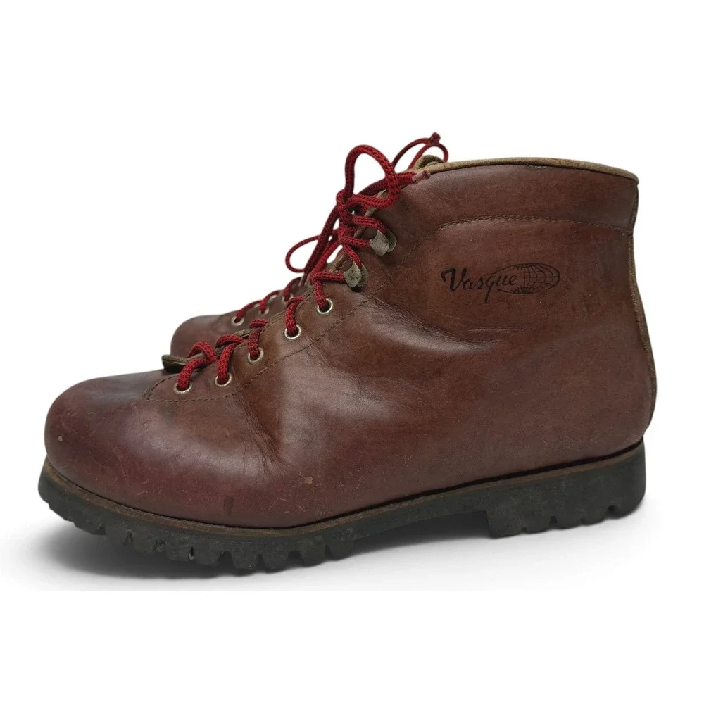 Vintage Vasque Highlander Boots Mens 11.5 Brown Red Hiking Outdoor Leather Italy